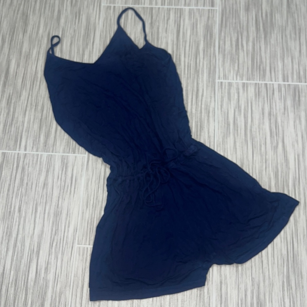 Blue Spaghetti Strap Cinched Waist with Drawstring Romper Size - Large
